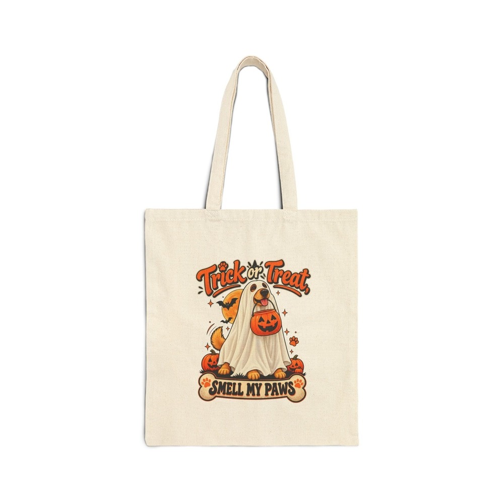 Three Dog Acres Trick or Treat Ghost Dog Tote Bag Halloween Pumpkin Canvas Bag